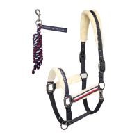 Halster en leadrope Tommy Hilfiger Equestrian Yale met bont Woestijnlucht Blauw