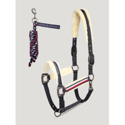 Halster en leadrope Tommy Hilfiger Equestrian Yale met bont Woestijnlucht Blauw