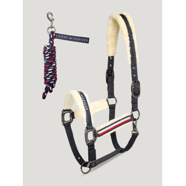 Halster en leadrope Tommy Hilfiger Equestrian Yale met bont Woestijnlucht Blauw Halster en leadrope Tommy Hilfiger Equestrian Yale met bont Woestijnlucht Blauw