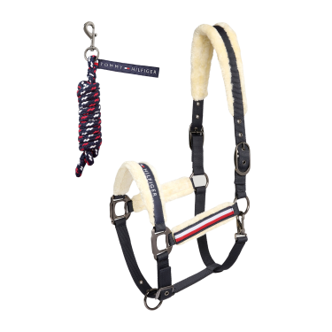 Halster en leadrope Tommy Hilfiger Equestrian Yale met bont Woestijnlucht Blauw Halster en leadrope Tommy Hilfiger Equestrian Yale met bont Woestijnlucht Blauw