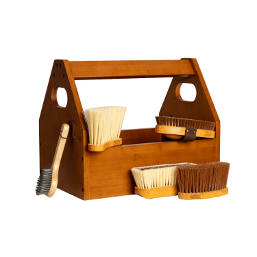 Grooming Deluxe borstelen-zadelkist van Kentucky Hout Beige