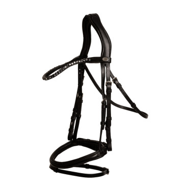 Dy'on hoofdstel met gecombineerde, middelhoge neusriem van soepel leer Zwart