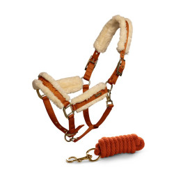 Halster en leadrope Equestrian Stockholm met bont Brons goud