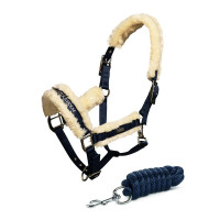 Halster en leadrope Equestrian Stockholm met bont Bordeaux