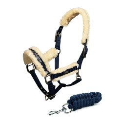 Halster en leadrope Equestrian Stockholm met bont Marine Marineblauw