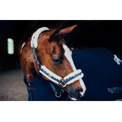 Halster en leadrope Equestrian Stockholm met bont Marine Marineblauw