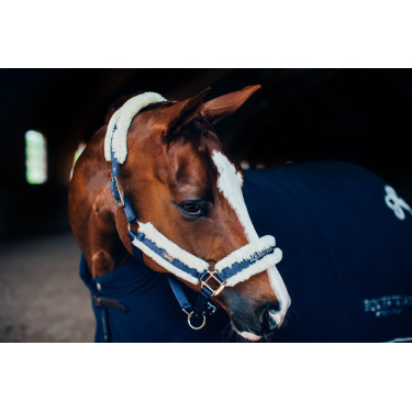 Halster en leadrope Equestrian Stockholm met bont Marine Marineblauw