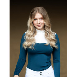 Wedstrijdpolo Equestrian Stockholm Light Breeze dames met lange mouwen Prarie blauw