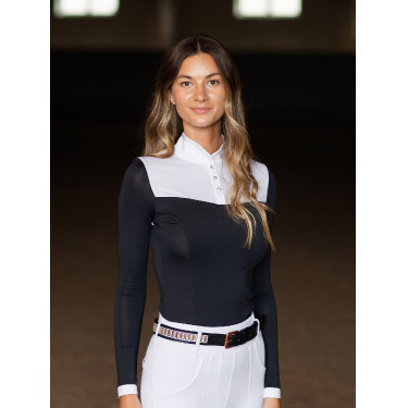 Wedstrijdpolo Equestrian Stockholm Revenew lange mouwen dames Donker oceaan