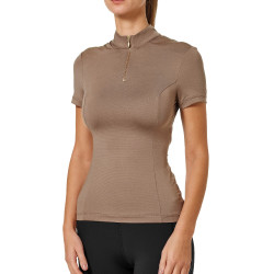 UV-beschermende polo Equestrian Stockholm dames met korte mouwen Champagne Beige UV-beschermende polo Equestrian Stockholm dames met korte mouwen Champagne Beige