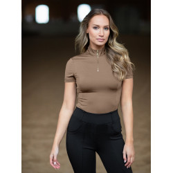 UV-beschermende polo Equestrian Stockholm dames met korte mouwen Champagne Beige UV-beschermende polo Equestrian Stockholm dames met korte mouwen Champagne Beige