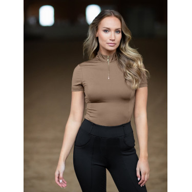 UV-beschermende polo Equestrian Stockholm dames met korte mouwen Champagne Beige UV-beschermende polo Equestrian Stockholm dames met korte mouwen Champagne Beige