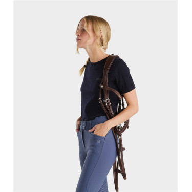 Damespaardrij-T-shirt van Horse Pilot in merinowol Donkere nacht Zwart