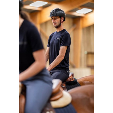 Heren Merinowollen Horse Pilot rij-T-shirt Donkere nacht Zwart