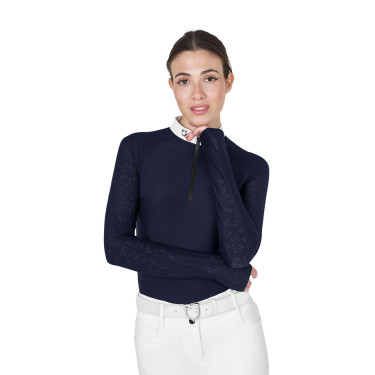Polo wedstrijd slim fit dames met mesh inzetstukken Equestro Marineblazer Marineblauw
