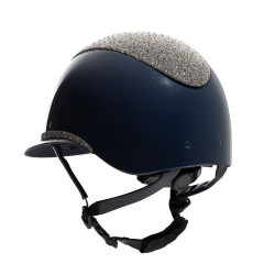 Luxe helm met brede klep en strass goedgekeurd volgens EN 1384-2023 Equestro Marine / zilver Blauw