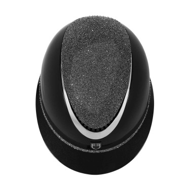 Luxe helm met brede klep en strass goedgekeurd volgens EN 1384-2023 Equestro Zwart / zilver