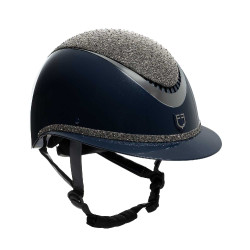 Luxe helm met brede klep en strass goedgekeurd volgens EN 1384-2023 Equestro Marine / zilver Blauw