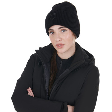 Uniseks Equestro muts van geribde wol met logo Zwart