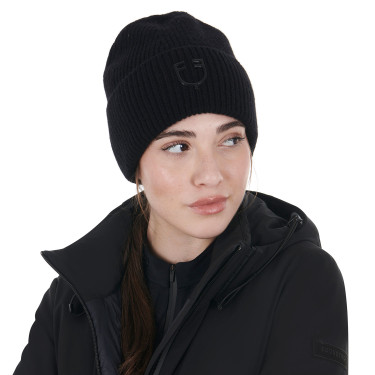 Uniseks Equestro muts van geribde wol met logo Zwart