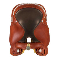 Selle Pool's 5020 met ruwe, bruine leren zitting voor barrel. Cognac Bruin