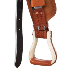 Selle Pool's 5020 met ruwe blauwe leren zitting voor barrel. Cognac Bruin