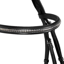 Engelse hoofdband van leer met clincher van nikkel geplateerd NP Equestro Zwart
