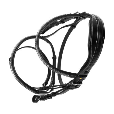 Engelse hoofdband van leer met clincher van nikkel geplateerd NP Equestro Zwart