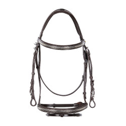 Engelse hoofdband van leer met clincher van nikkel geplateerd NP Equestro Donkerbruin