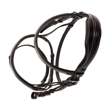 Engelse hoofdband van leer met clincher van nikkel geplateerd NP Equestro Donkerbruin