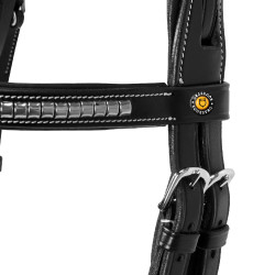 Engelse hoofdband van leer met clincher van nikkel geplateerd NP Equestro Zwart