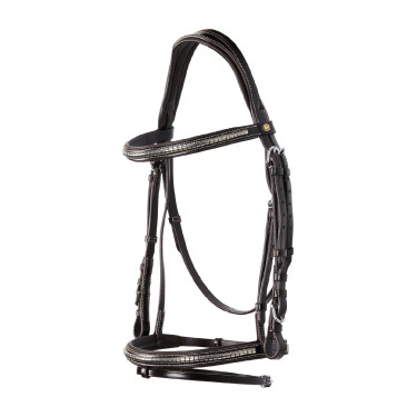 Engelse hoofdband van leer met clincher van nikkel geplateerd NP Equestro Donkerbruin