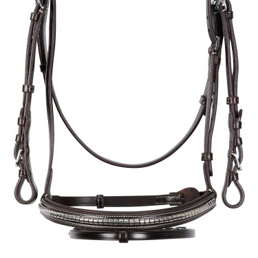 Engelse hoofdband van leer met clincher van nikkel geplateerd NP Equestro Donkerbruin