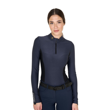 Dames Trainingspolo Lange Mouwen Equestro Marineblazer Marineblauw
