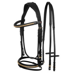 Engelse Hoofdstel met Clincher en Rubber Teugels Supreme Zwart