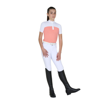 Meisjeswedstrijdpolo met Korte Mouwen en Knopen met Mesh Equestro Woestijnbloem Roze