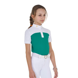 Meisjeswedstrijdpolo met Korte Mouwen en Knopen met Mesh Equestro Oceaanblauw Groen