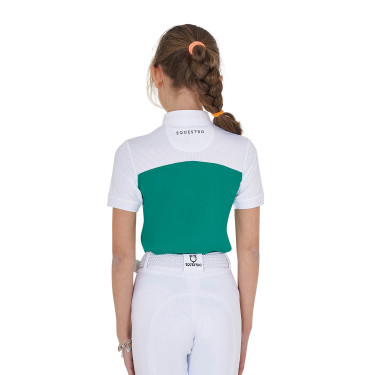 Meisjeswedstrijdpolo met Korte Mouwen en Knopen met Mesh Equestro Oceaanblauw Groen
