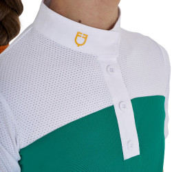Meisjeswedstrijdpolo met Korte Mouwen en Knopen met Mesh Equestro Oceaanblauw Groen