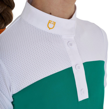 Meisjeswedstrijdpolo met Korte Mouwen en Knopen met Mesh Equestro Oceaanblauw Groen