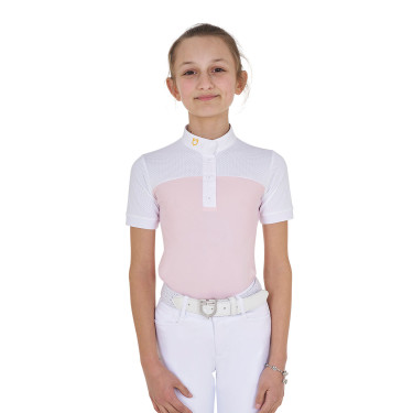 Meisjeswedstrijdpolo met Korte Mouwen en Knopen met Mesh Equestro Ballerina Roze