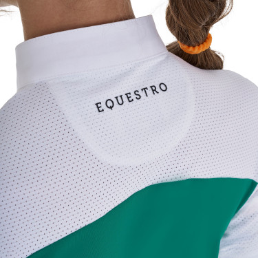 Meisjeswedstrijdpolo met Korte Mouwen en Knopen met Mesh Equestro Oceaanblauw Groen