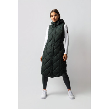 Lange mouwloze gewatteerde bodywarmer Gem B Vertigo Groene scarabee