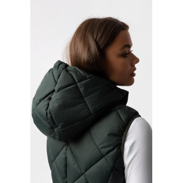 Lange mouwloze gewatteerde bodywarmer Gem B Vertigo Groene scarabee