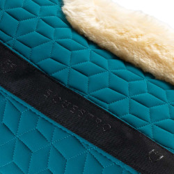 Equestro-schokdemper van technische stof met schapenvacht Petroleum / natuurlijk