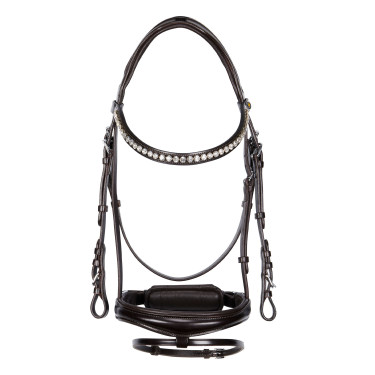 Engels Equestro hoofdstel van leer met strass, nieuw Donkerbruin