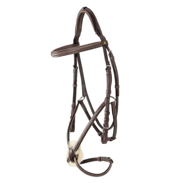 Equestro hoofdstel met Mexicaanse neusriem en synthetisch lamsvel Donkerbruin
