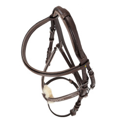 Equestro hoofdstel met Mexicaanse neusriem en synthetisch lamsvel Donkerbruin