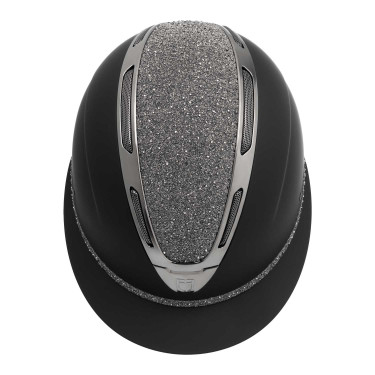 Dameshelm Equestro Apocalypse mat schalen met strass EN 1384-2023 Zwart / gunmetal