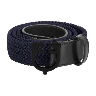 Elastische Equestro-riem met zwarte logogesp Marine Marineblauw